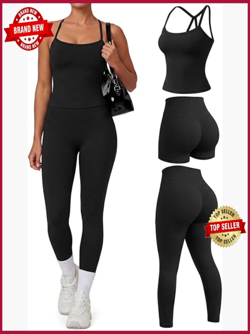 3 Piece Workout Set: Leggings, Shorts & Tank Top